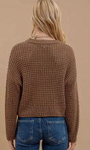 Hazlett Mocha Sheer Crew Neck Crochet Knit Sweater