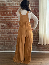Uziel Camel Solid Airflow Tiered Wide Leg Overall Jumpsuit