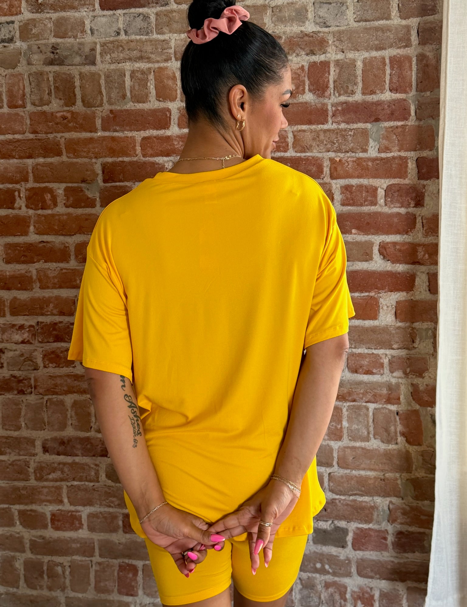 Harvey Yellow Loose Fit Top & Bike Shorts Set