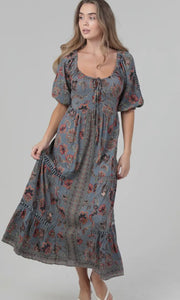 Paul Lace Trim Open Tie Back Short Sleeve Maxi Dress