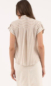 Erwin LT. Khaki Stripe Tap Sleeve Button Down Shirt