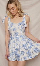 Kalynn White and Blue Tie Strap Pleated Romper