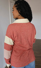 Mae Red Brushed Jersey Stripe Mixed Color Block Pullover