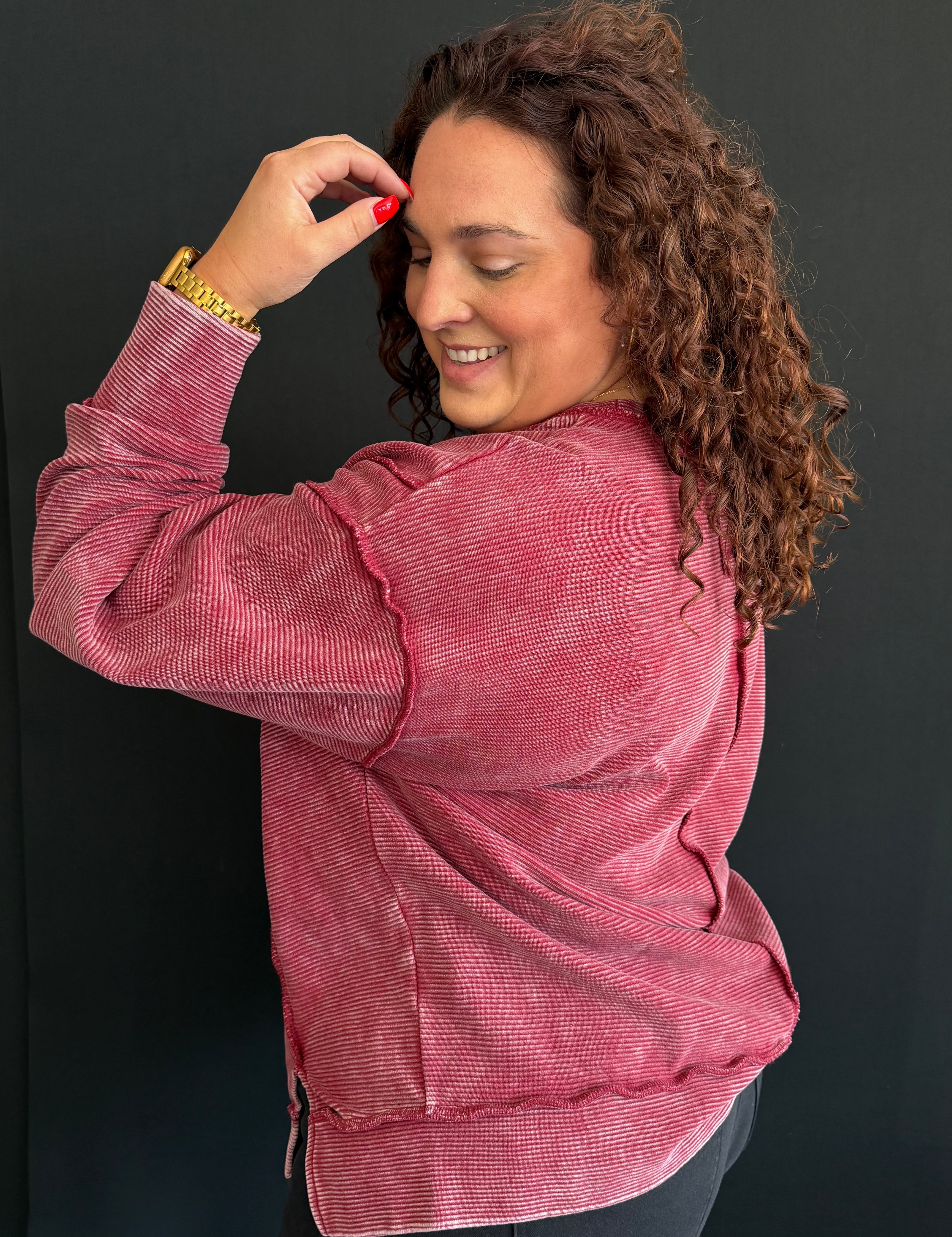 Oona Plus Acid Washed Double Ribbed Pullover