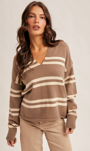 Millie Notch Neck Striped Sweater