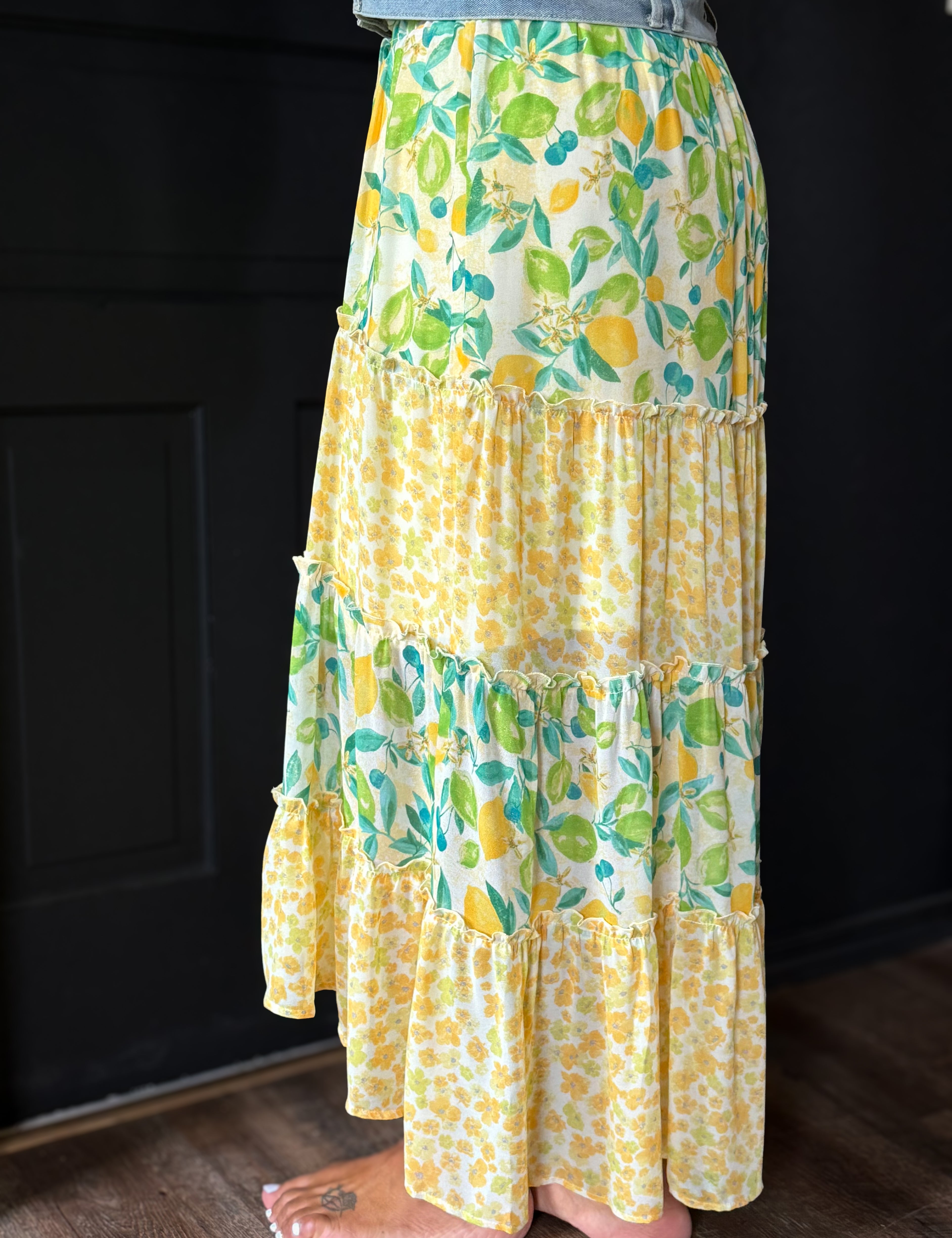 Kylan Mixed Printed Tired Skirt