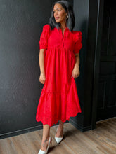 Skyla Red Puff Sleeve Midi Dress