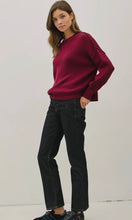 Idris Burgundy Ribbed Knit Sweater with Raw Seam Details