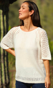 Cara Ivory Open Knit Short Sleeve Pullover Sweater