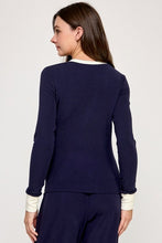 Miguel Navy Long Sleeve Top with Contrast Collar