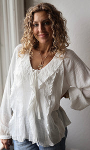 Maurice White V-neck Ruffle Long Sleeve Blouse