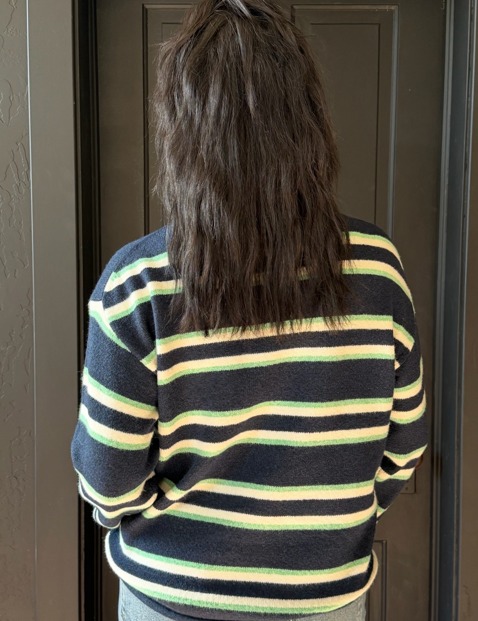 Serena Navy/Green Roll Up Stripe Sweater Pullover