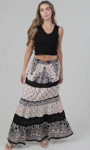 Presley  Lace Trim Printed Maxi Skirt