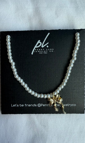 Vienna Pearl and Ribbon Dainty Necklace