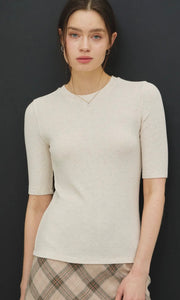 Luna Oatmeal Classic Ribbed Crewneck Short Sleeve Top