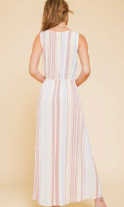 Asta Blue Multi Stripe Drawstring Waist Maxi Dress