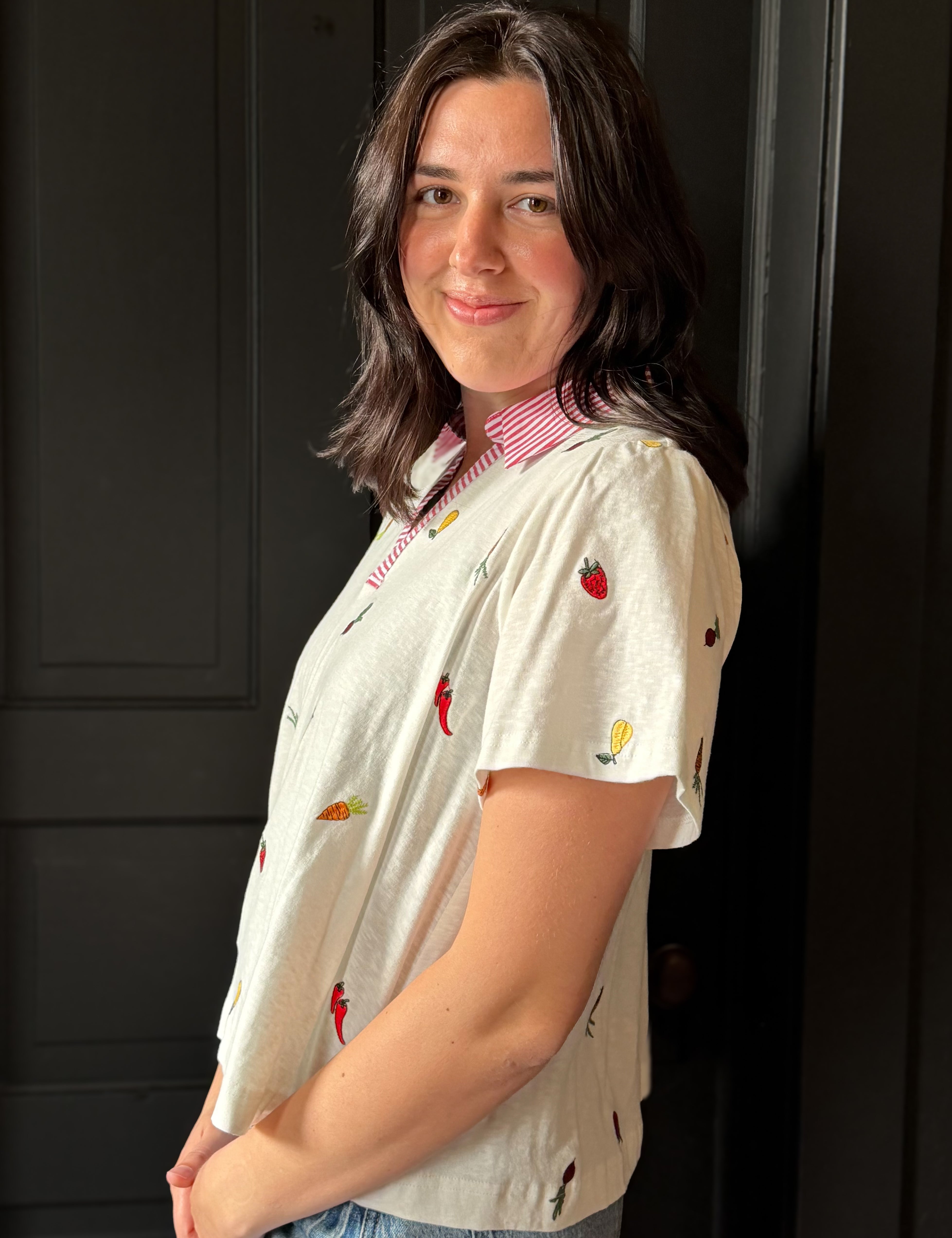 Gage Cherry Print Button Up Blouse