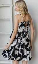 Amallia Black and White Floral Tiered Open Back Tie Detail Mini Dress