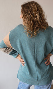 Mae Green Brushed Jersey Stripe Mixed Color Block Pullover