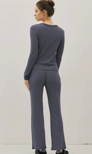 Ivan Charcoal Blue Stitched Thermal Crew Neck Top