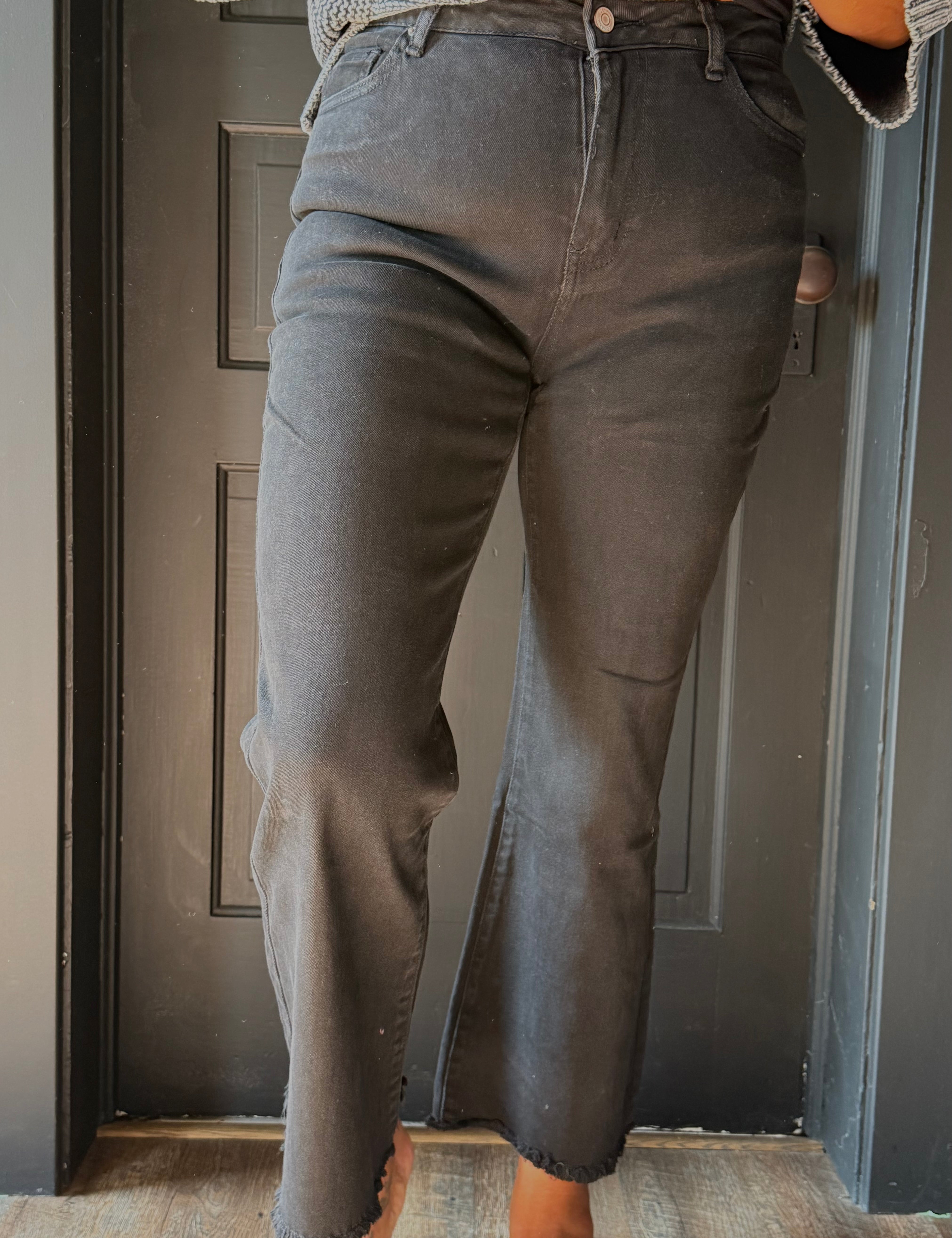 Rainbow Acid Washed High Waist Frayed Hem Bootcut Pants