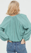 Cody Sage Eyelet Embroidered Button Front Blouse