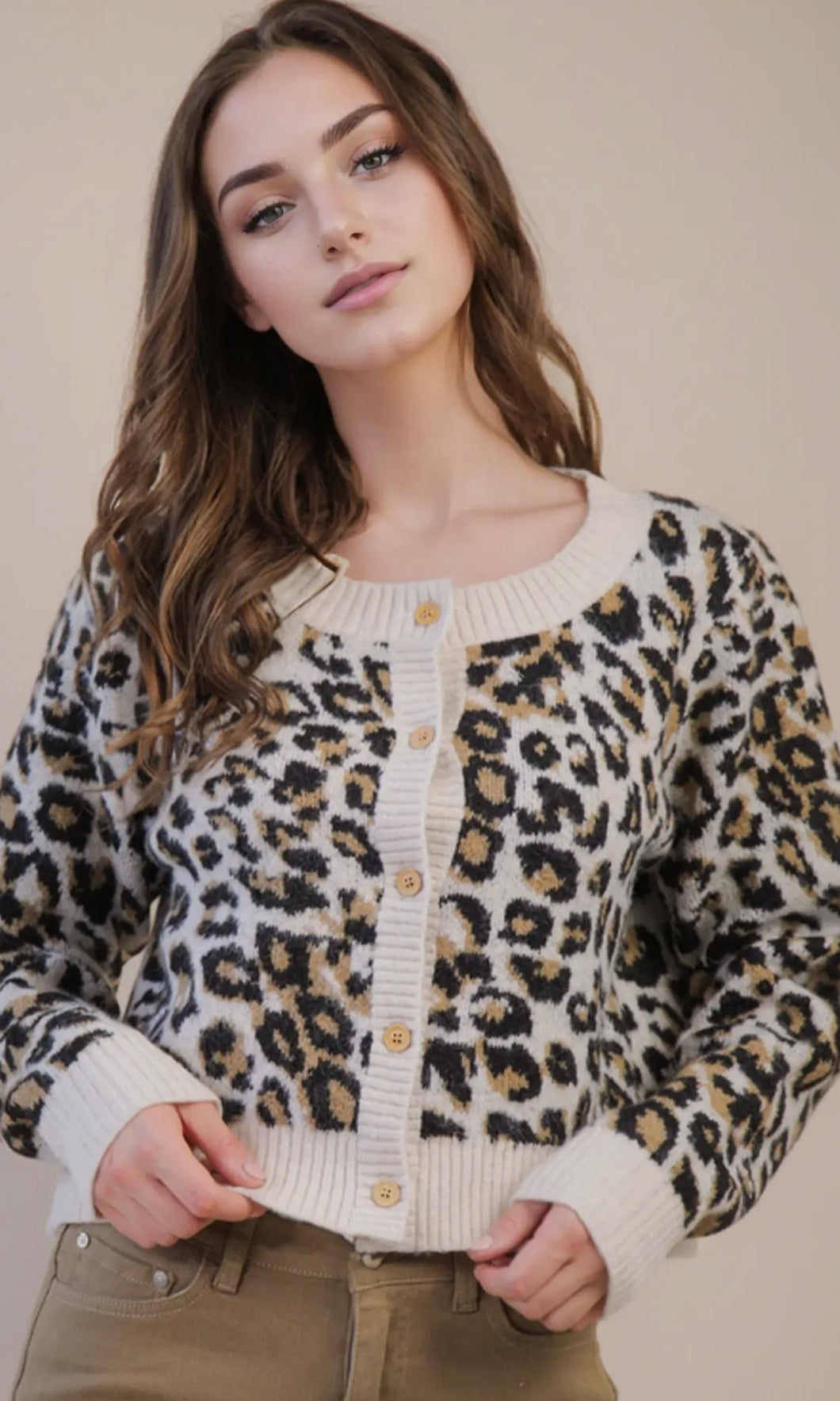 Magnolia Leopard Print Soft Knit Sweater Cardigan