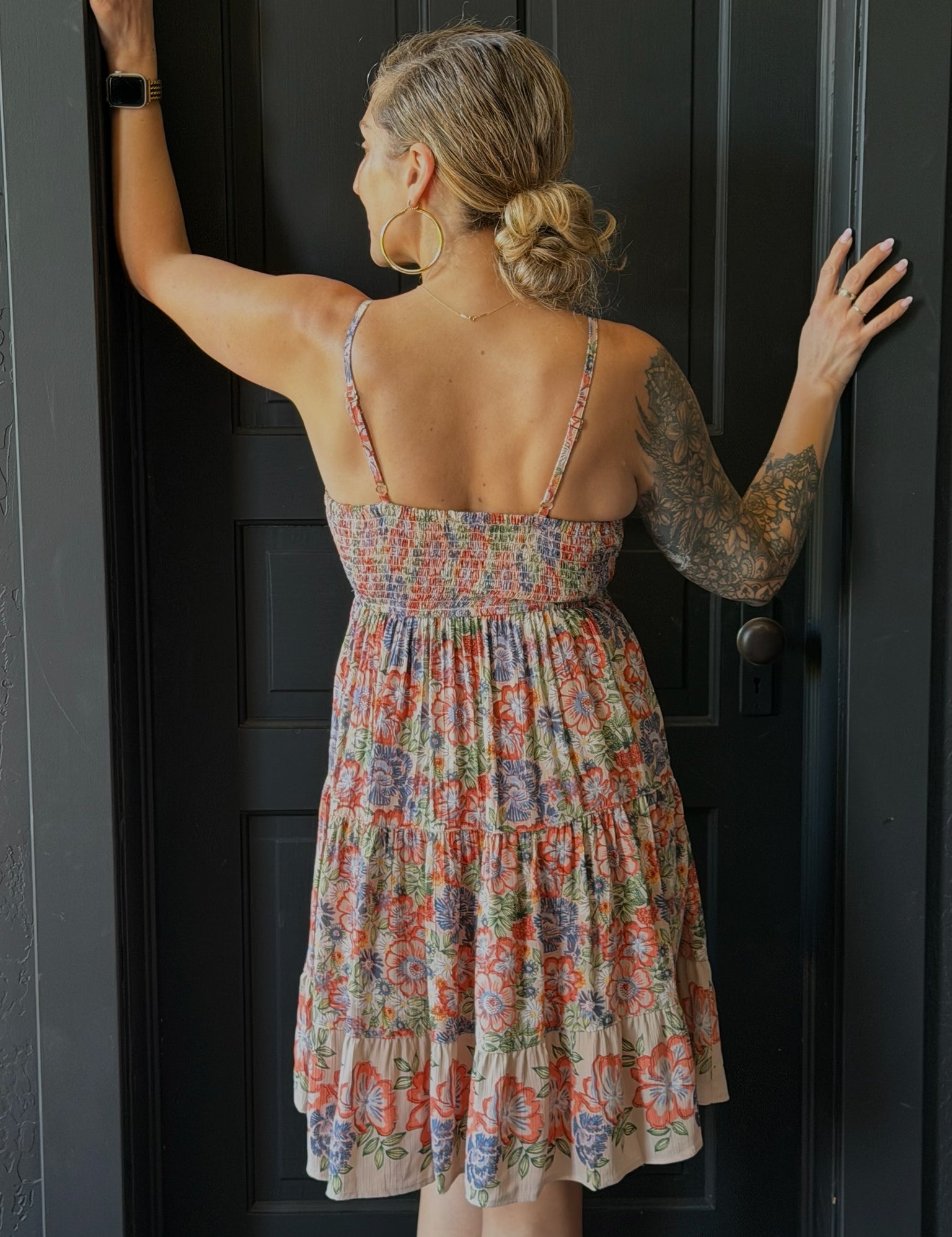 Avery Sand Spaghetti Strap Tiered Mini Dress