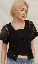 Kalvin Black Button Front Crochet Knitted Top