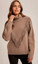 Melody Mocha Fringe Detailed Mock Neck Sweater