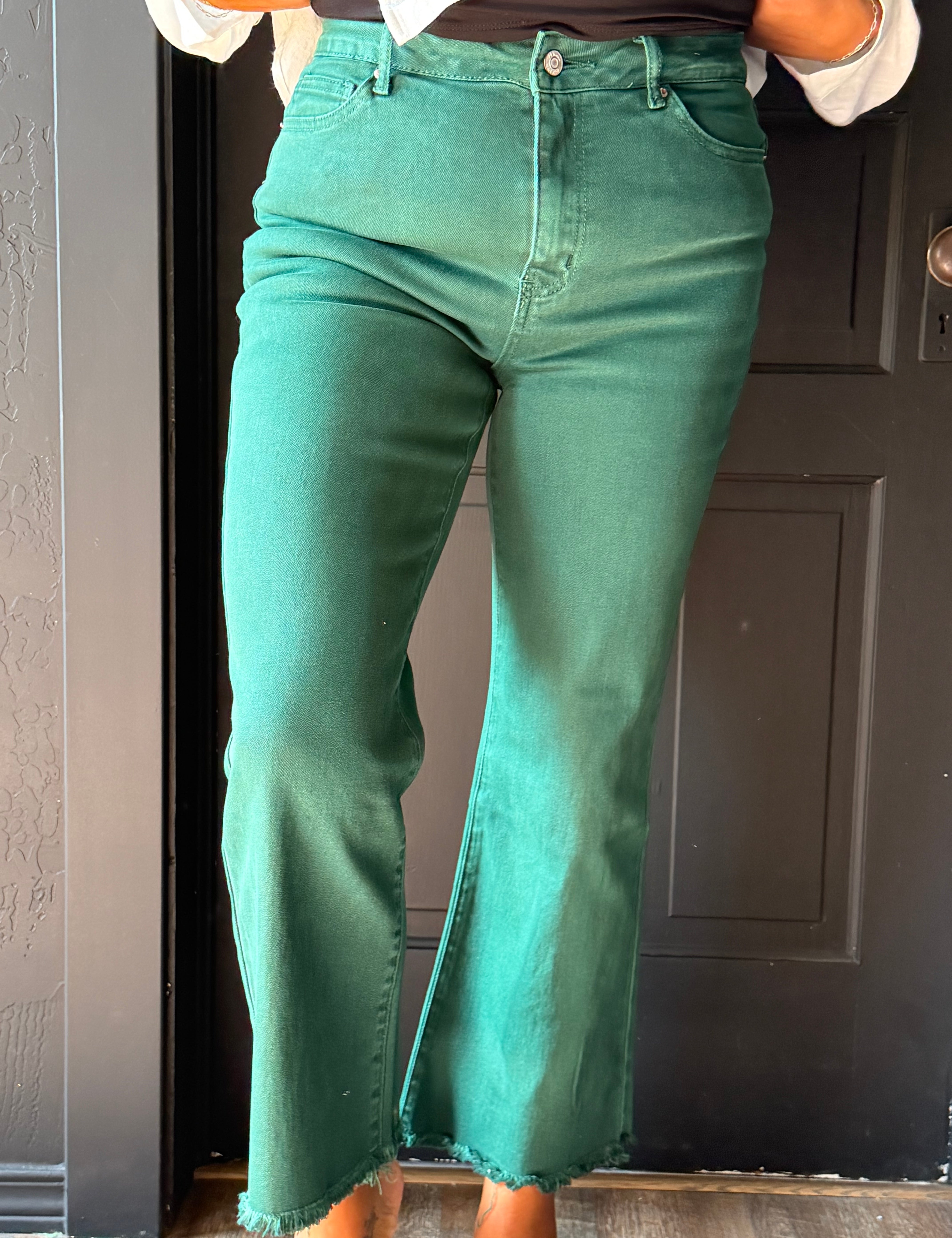 Rainbow Acid Washed High Waist Frayed Hem Bootcut Pants