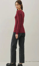 Isaac Burgundy Modal Classic Ribbed U Neck Long Sleeve Basic Top