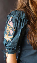 Penelope Embroidered Bubble Sleeve Rib Top