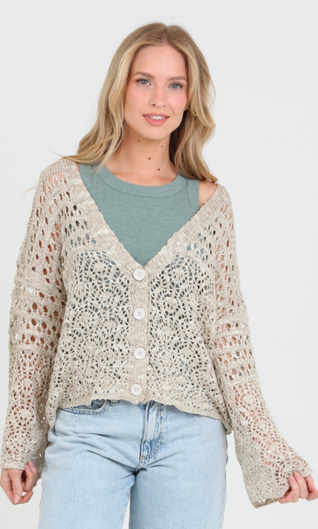 Carissa Open Knit Button Front Cardigan Sweater