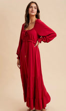 Lian Cranberry Ruffled Fit and Flare Maxi Dress