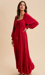 Lian Cranberry Ruffled Fit and Flare Maxi Dress