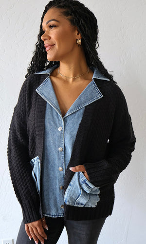 Mara Denim Contrast Sweater Cardigan