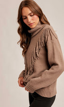 Melody Mocha Fringe Detailed Mock Neck Sweater