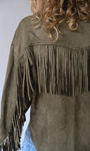 Moon Olive Fringe Detailed Suede Shirt