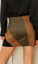 Asarie Olive Colorblock Stretch Vegan Suede Mini Skirt
