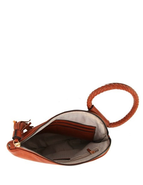 Etty Olive Braided Ring Handle Wristlet Clutch