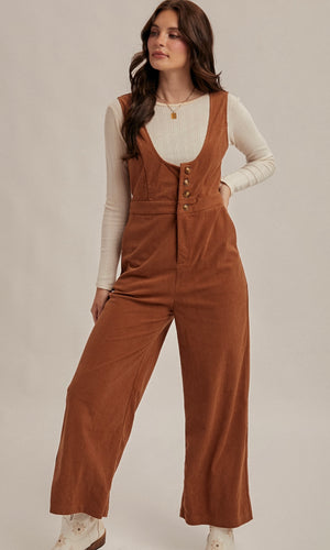 Nadia Mocha Scoop Neck Corduroy Jumpsuit