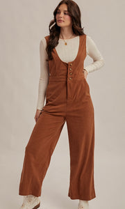Nadia Mocha Scoop Neck Corduroy Jumpsuit