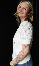 Rylee Crochet Knit Floral Embroidery Puff Sleeve Top