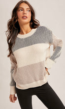 Mary Navy Round Crew Neck Color Block Pullover Sweater