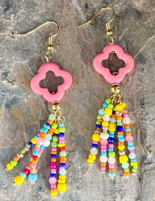 Dekoor Quatrefoil Seed Bead Tassel Earrings
