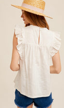 Evelyn Eyelet Yoke Ruffles Detail Cap Sleeves Mixed Top