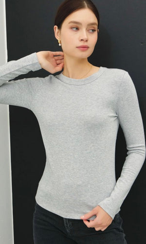 Gimli Heather Grey Round Neck Long Sleeve Knit Top