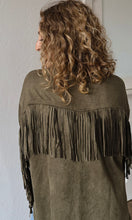 Moon Olive Fringe Detailed Suede Shirt