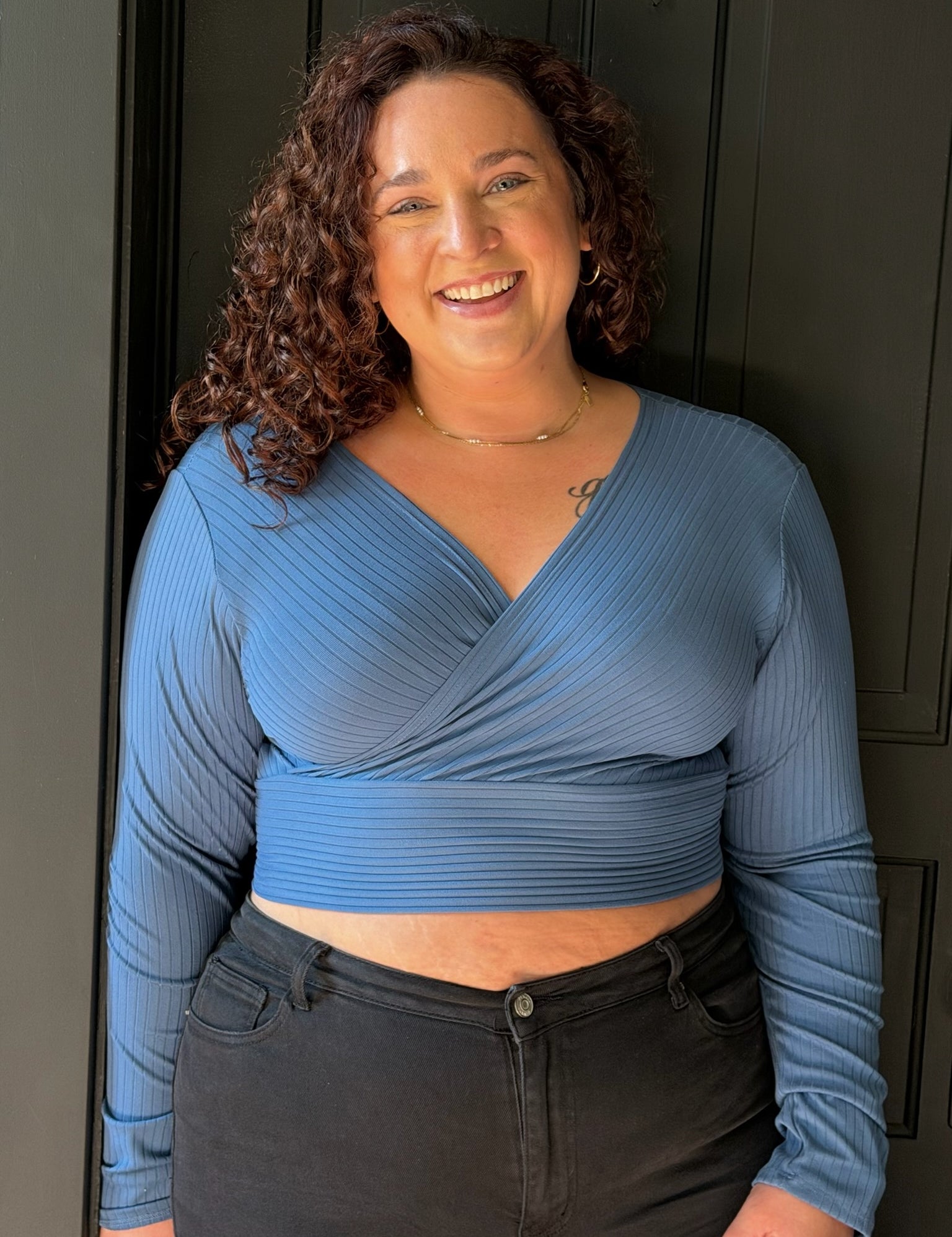 Celeste Plus Ribbed Wrap Front Top
